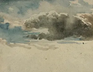 British Romantic Era Art Drucke: Study, Clouds, recto, Study, Elder Bush, Fence, verso, David Cox, British, Birmingham