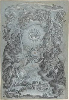 Virgin Mary Drawing Drucke: Study Frontispiece Trinity Saints surrounding