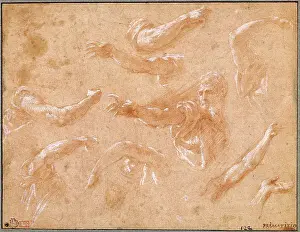 Red Chalk Drawings Italy Drucke: Study of God the Father with Angels