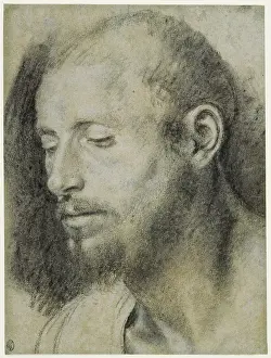 16th Century European Art Drucke: Study of the Head of a Bearded Man