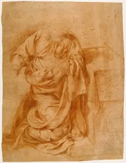 16th Century Italian Art Drucke: Study for the Kneeling Virgin