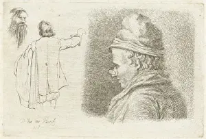 Studienblatt mit drei Figuren von D. v.d.Bosch aus dem Jahr 1817