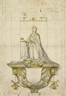 17th Century Spanish Art Drucke: Study for a Statue of Queen Isabella