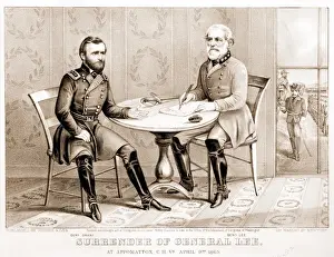 American Civil War Lithograph Drucke: Surrender of General Lee - at Appomattox, C. H. Va. April 9th 1865;Currier & Ives