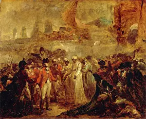 Die Übergabe der beiden Söhne von Tipu Sahib, dem Sultan von Mysore, an Sir David Baird