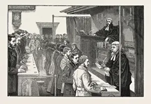 Vintage Engraved Art History Drucke: Swearing in Solicitors before the Master of the Rolls, Engraving 1876, Uk, Britain