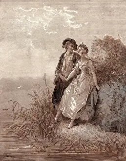 Vintage Gustave Dore Prints Drucke: Tircis and Amaranth, by Gustave Dore