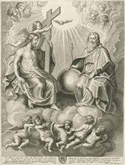 Holy Trinity Art Drucke: Triumph Holy Trinity clouds held up group angels