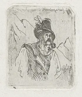 Mountain Scenery Painting Drucke: Tyrolean man in a mountain landscape, Joseph Hartogensis, c. 1837 - 1865