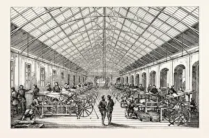 Universal Exposition Paris Drucke: Universal Exposition: Workshop mecanical presses. Paris, France, Exposition Universelle