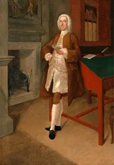 18th Century Painting Drucke: An Unknown Man in a Library, Arthur Devis, 1712-1787, British