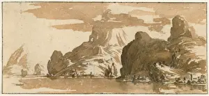 French Baroque Art Gallery Drucke: A View of Mountains Across a Lake
