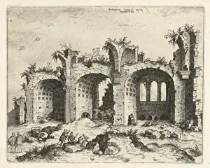 Blick auf die Ruinen der Basilika Konstantin I., Hieronymus Cock, 1551