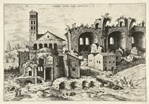 Ansicht des Tempels von Romulus und der Basileika Konstantin I. , Hieronymus Cock, 1551