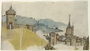 Ansicht Walled City River Landschaft Attributiert Werkstatt