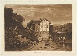 British Landscape Artwork Drucke: Water Mill Liber Studiorum part VIII plate 37