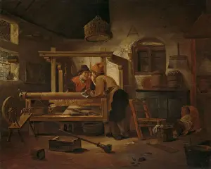 Historical Interior Scene Drucke: Weavers Workshop Interior weavers workshop