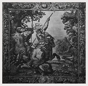 Medieval Tapestry Art Drucke: Wolf-hunt