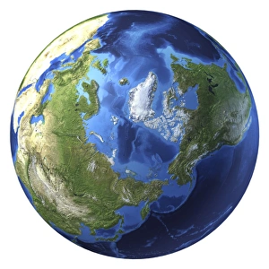 Global Warming Illustration Drucke: 3D rendering of planet Earth, centered on the North Pole
