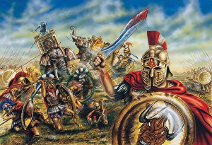 Ancient Greek Battle Scene Drucke: Alexander the Great Generals attacking each other