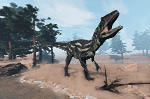 Cretaceous Period Creatures Drucke: Allosaurus dinosaur roaring - 3D render