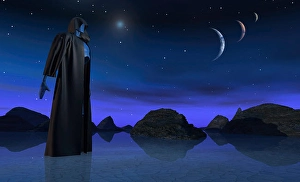 Artificial Intelligence Concept Drucke: Android in alien landscape