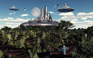 Space Exploration Artwork Drucke: Anti-gravity cities of the future