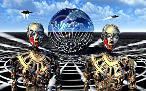 Futuristic Robot Design Drucke: An artificially intelligent spherical computer system