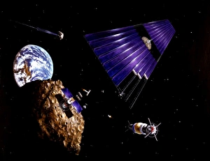 Spacecraft In Orbit Drucke: An asteroid mining mission to an Earth-approaching asteroid