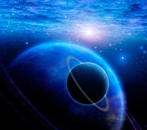 Space Science Illustration Drucke: Atmosphere and planets in open space