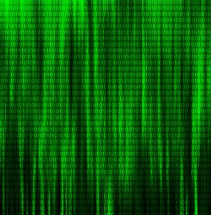 Electronic Data Storage Drucke: Binary code on green background