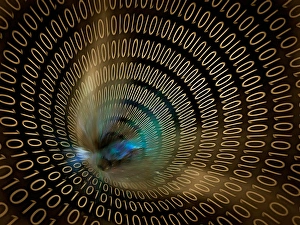 Digital Data Transmission Drucke: Binary code tunnel of network or internet