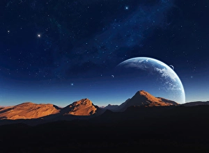 Space Art Illustration Drucke: A calming view from a moon orbiting a distant planet