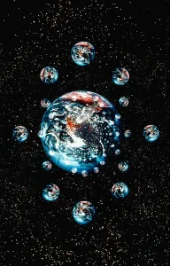 Space Exploration Illustration Drucke: Computer graphic of small planets orbiting Earth