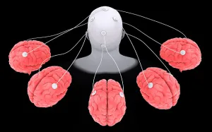 Central Nervous System Anatomy Drucke: Conceptual image of multi-brain processing