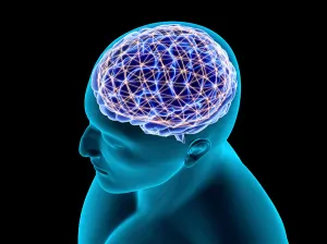 Artificial Intelligence Concept Drucke: Conceptual image of a neural network in the human brain