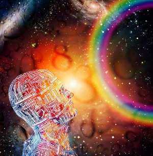 Abstract Space Art Drucke: Cyborg in eternal space