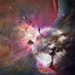 Space Art Illustration Drucke: Deep space background with human being