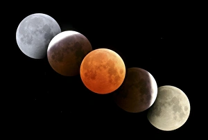 Full Moon Photography Drucke: Digital composite of total lunar eclipse