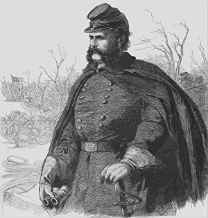Black And White Vintage Portraits Drucke: Digitally restored vector portrait of Ambrose Everett Burnside