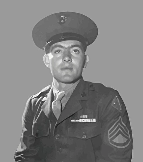 World War Ii Illustration Drucke: Digitally restored vector portrait of Gunnery Sergeant John Basilone