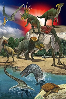 Paleozoology Artwork Drucke: Dinosaur scene