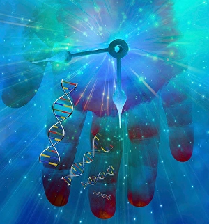 Double Helix Model Drucke: DNA Human Clock. 3D rendering
