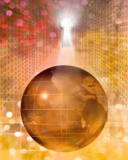 Electronic Data Protection Drucke: Earth, binary code and key hole