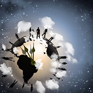 Environmental Protection Concept Image Drucke: Earth time crowd
