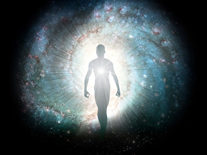Space Art Illustration Drucke: Figure emerges from the comos
