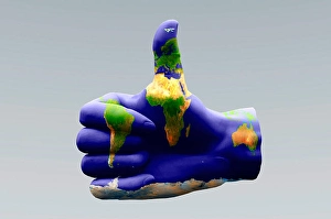 Copy Space Backgrounds Drucke: Global Thumbs Up. 3D rendering