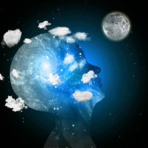 Kopf in Wolken enthält Raum.