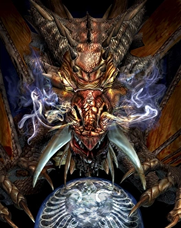 Mythical Beast Artwork Drucke: Head of a red dragon
