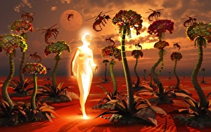 Colorful Illustration Artwork Drucke: A hive queen and insectoid drones on an alien world